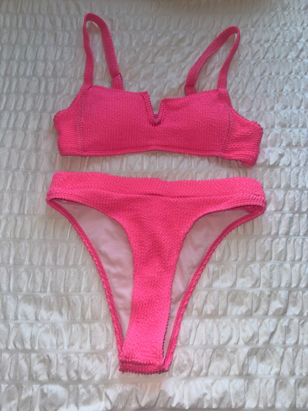 SHEIN Neon Pink Textured Bikini Set